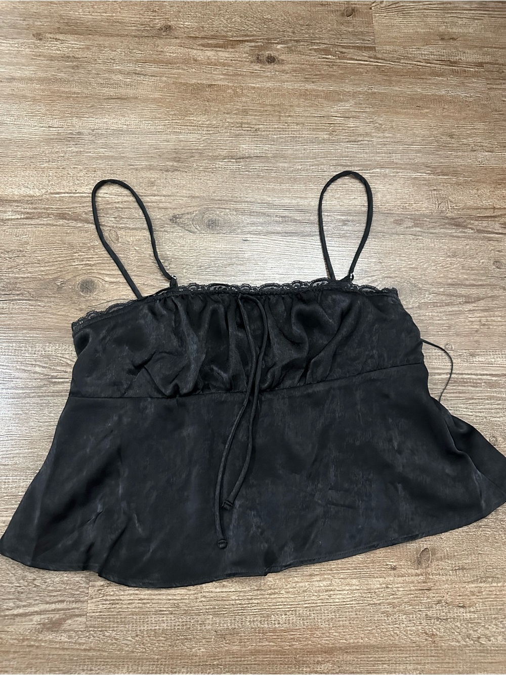 Black Lace-Trim Satin Cami Top - Women